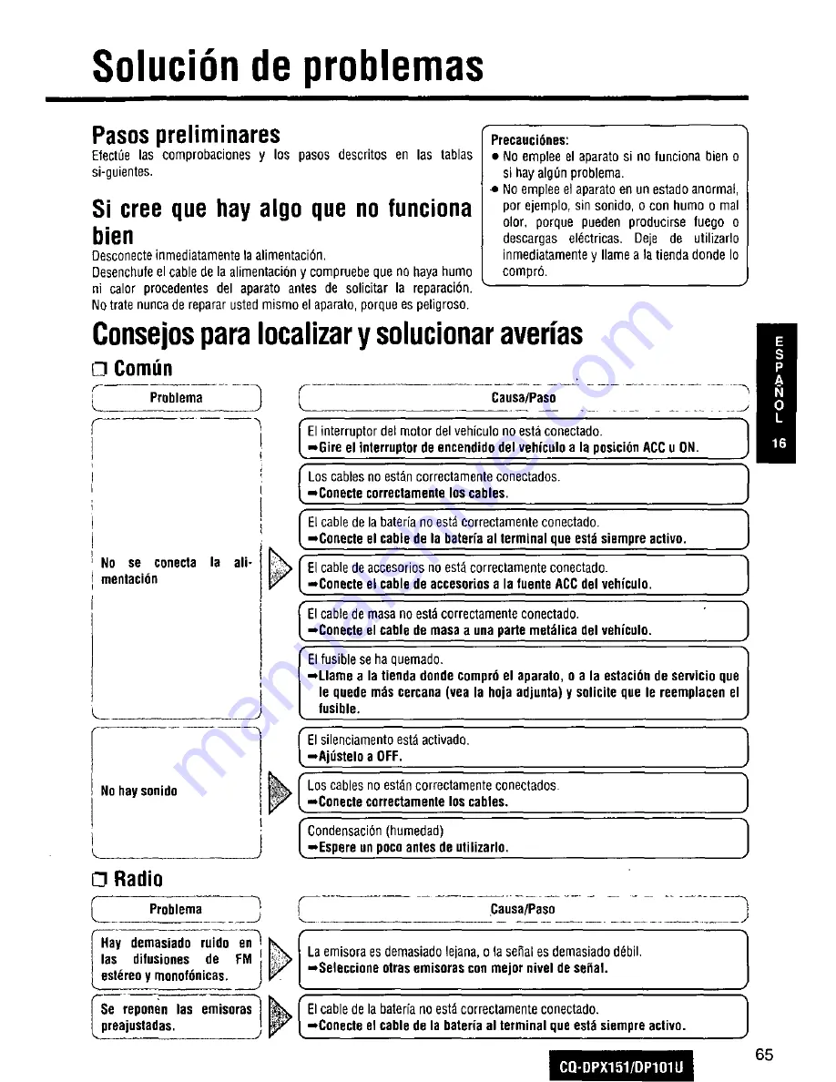 Panasonic CQDP101U - AUTO RADIO/CD DECK Operating Instructions Manual Download Page 65