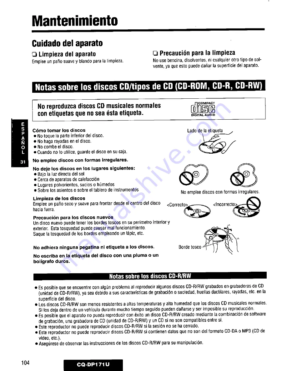 Panasonic CQDP171U - AUTO RADIO/CD DECK Operating Instructions Manual Download Page 104