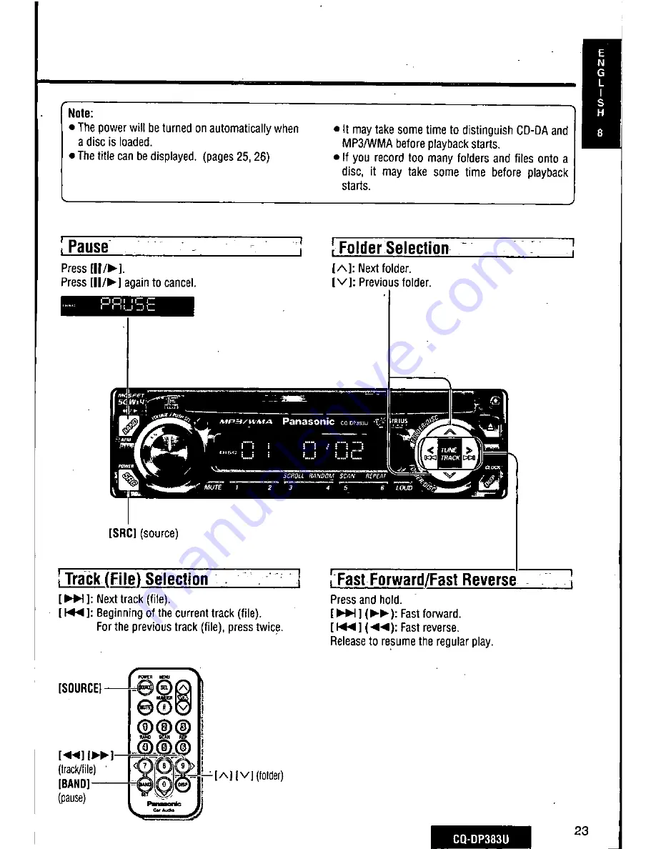 Panasonic CQDP383U - AUTO RADIO/CD DECK Скачать руководство пользователя страница 23