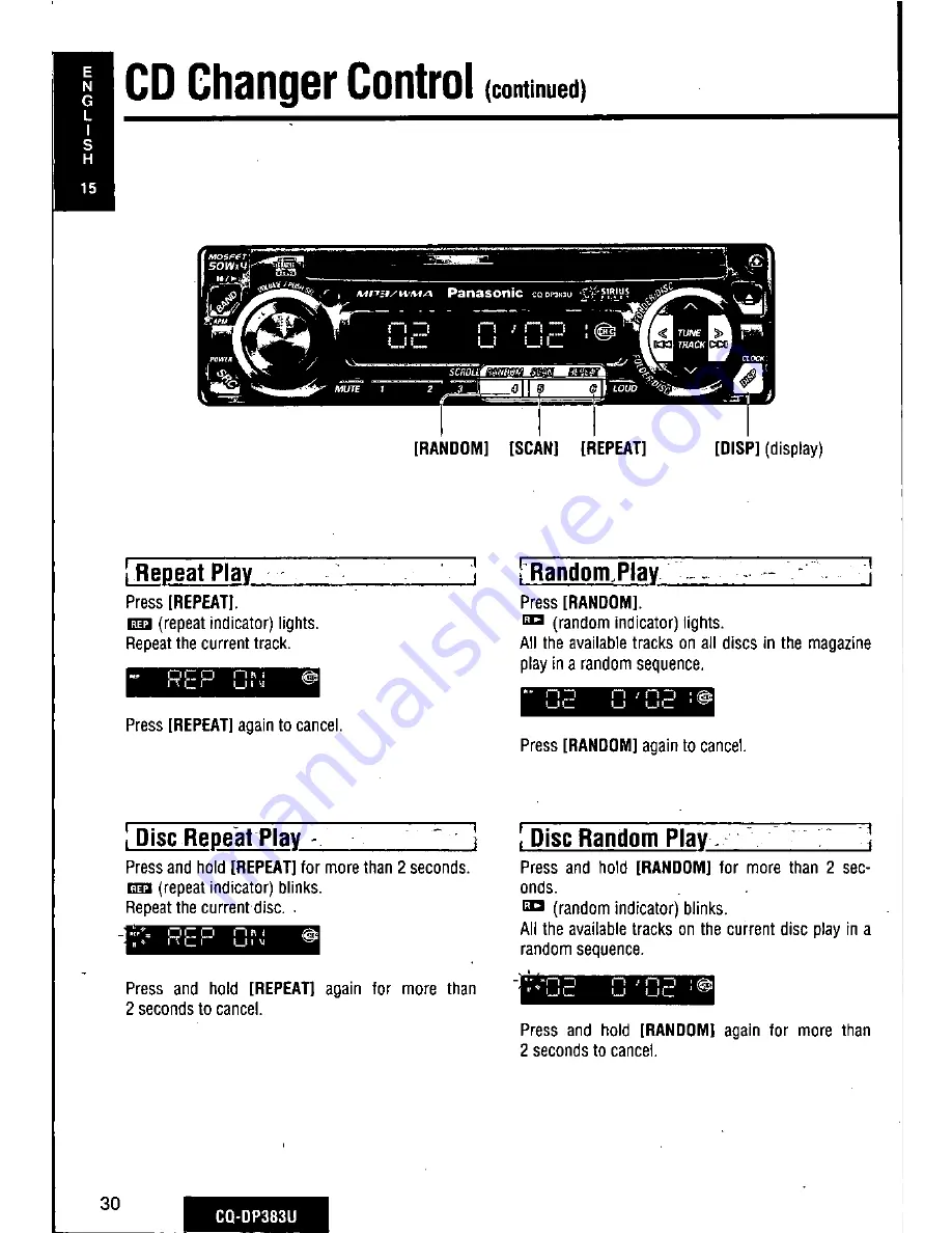 Panasonic CQDP383U - AUTO RADIO/CD DECK Скачать руководство пользователя страница 30