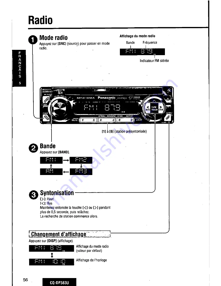 Panasonic CQDP383U - AUTO RADIO/CD DECK Operating Instructions Manual Download Page 56