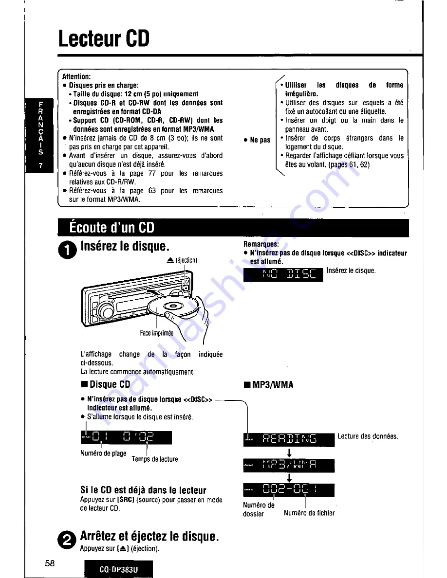 Panasonic CQDP383U - AUTO RADIO/CD DECK Скачать руководство пользователя страница 58