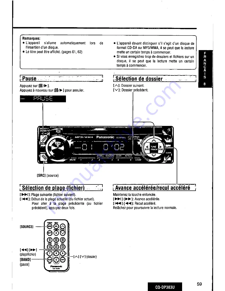 Panasonic CQDP383U - AUTO RADIO/CD DECK Скачать руководство пользователя страница 59