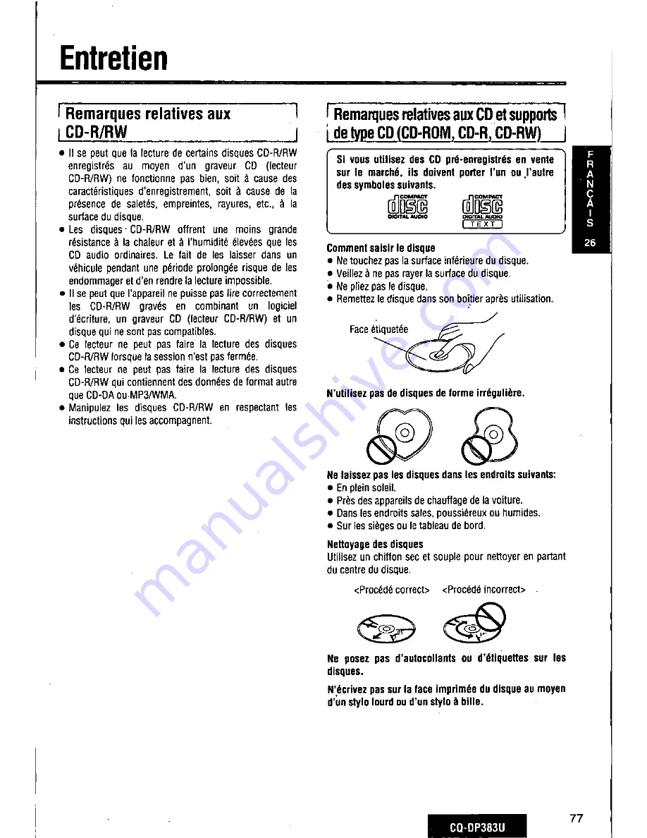 Panasonic CQDP383U - AUTO RADIO/CD DECK Скачать руководство пользователя страница 77