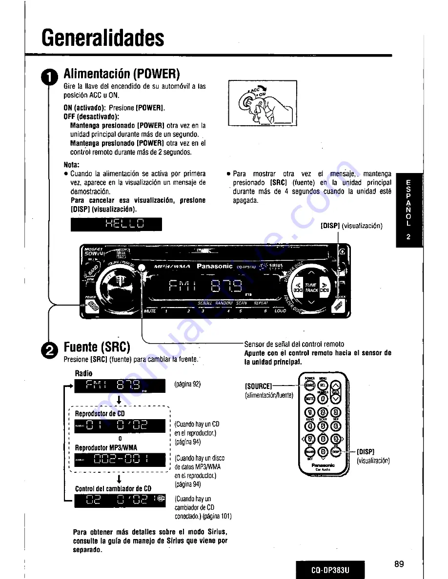 Panasonic CQDP383U - AUTO RADIO/CD DECK Скачать руководство пользователя страница 89