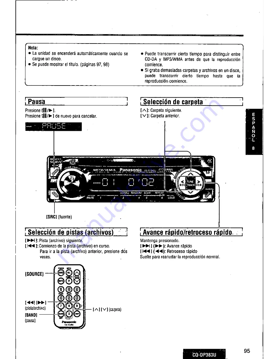 Panasonic CQDP383U - AUTO RADIO/CD DECK Скачать руководство пользователя страница 95