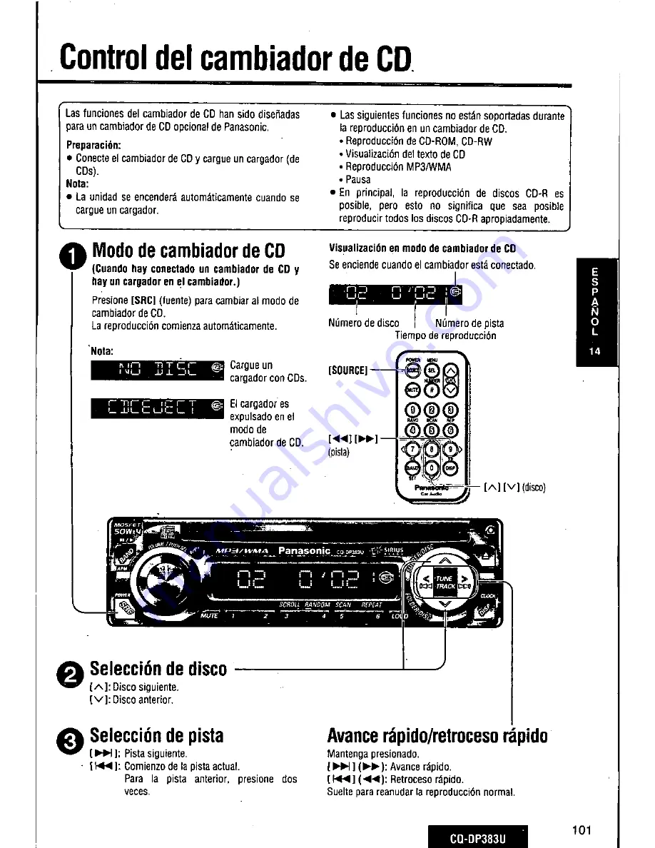 Panasonic CQDP383U - AUTO RADIO/CD DECK Скачать руководство пользователя страница 101