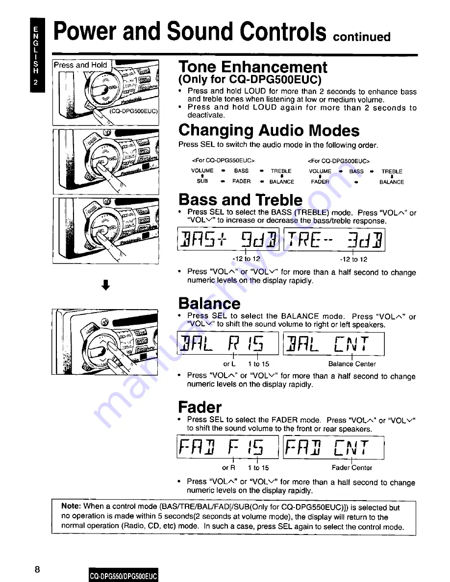 Panasonic CQDPG500EUC - AUTO RADIO/CD DECK Operating Instructions Manual Download Page 8