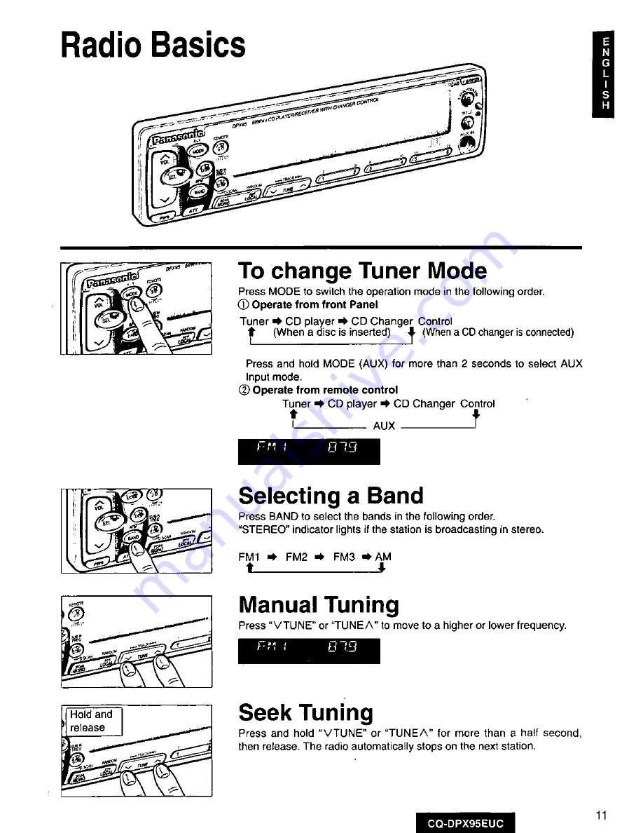 Panasonic CQDPX95EUC - AUTO RADIO/CD DECK Operating Instructions Manual Download Page 11