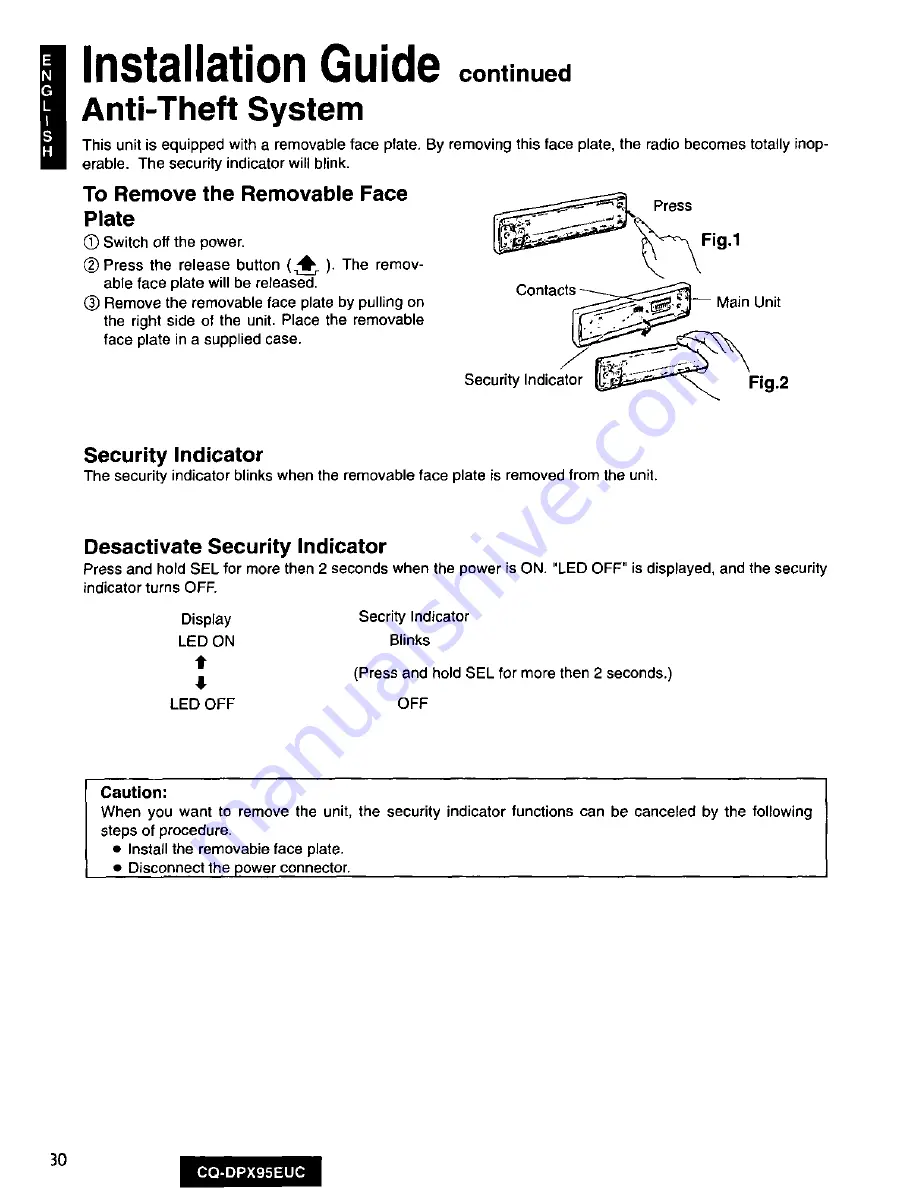 Panasonic CQDPX95EUC - AUTO RADIO/CD DECK Скачать руководство пользователя страница 30