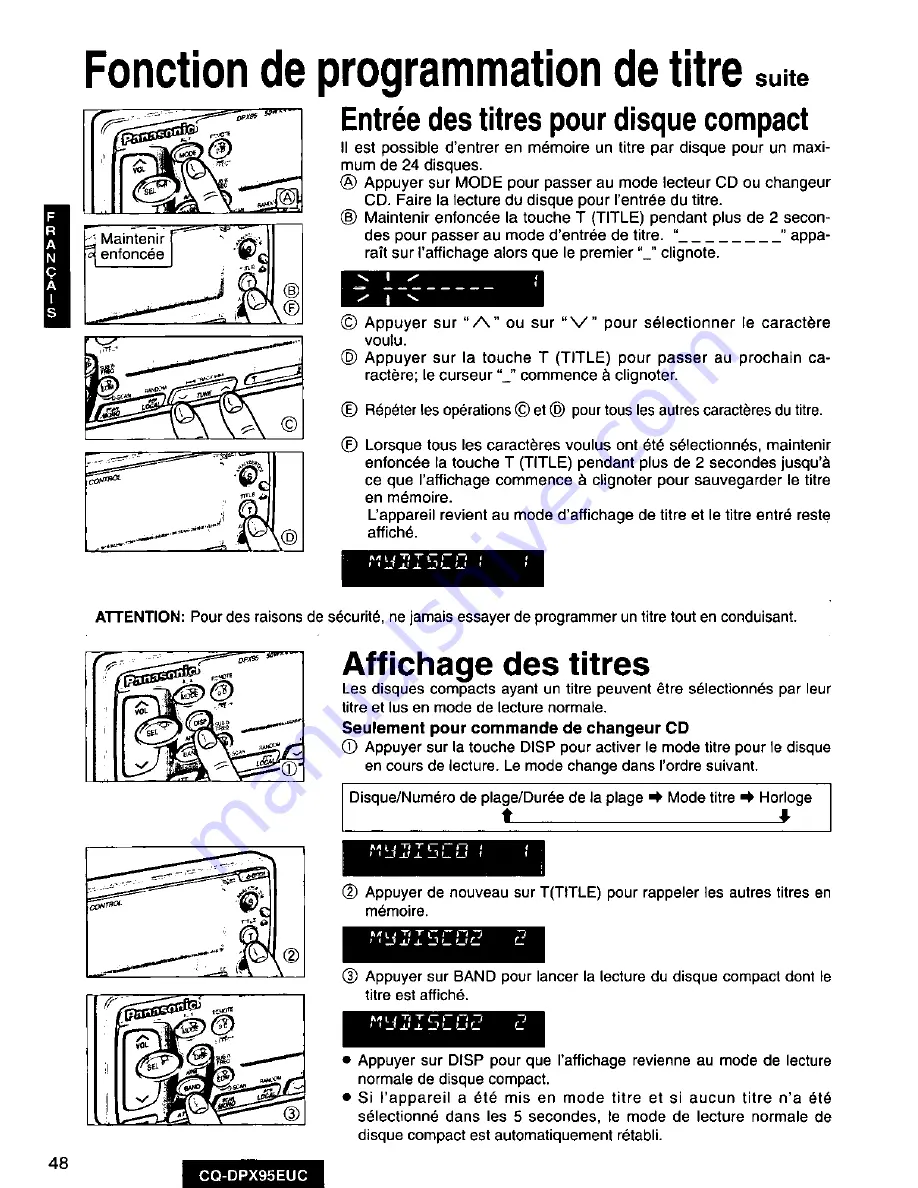 Panasonic CQDPX95EUC - AUTO RADIO/CD DECK Скачать руководство пользователя страница 48