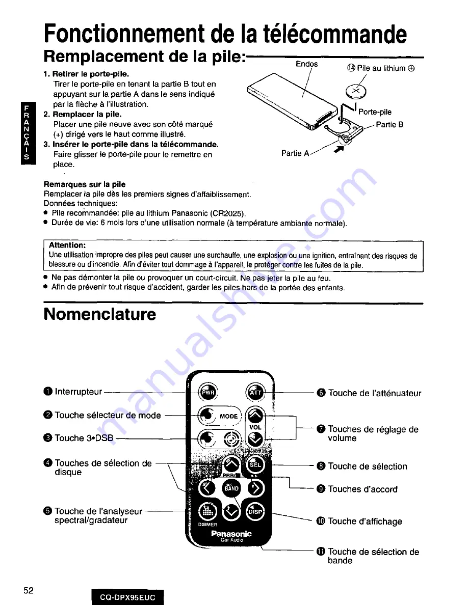 Panasonic CQDPX95EUC - AUTO RADIO/CD DECK Скачать руководство пользователя страница 52