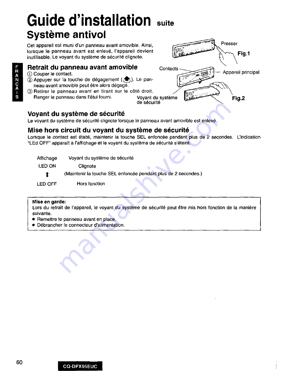 Panasonic CQDPX95EUC - AUTO RADIO/CD DECK Operating Instructions Manual Download Page 60