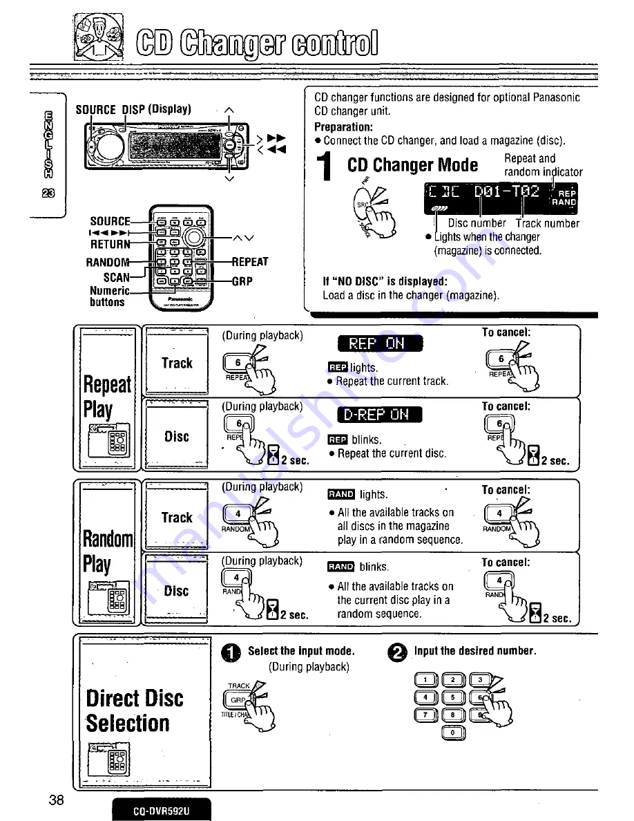 Panasonic CQDVR592 - CAR AUDIO Скачать руководство пользователя страница 38