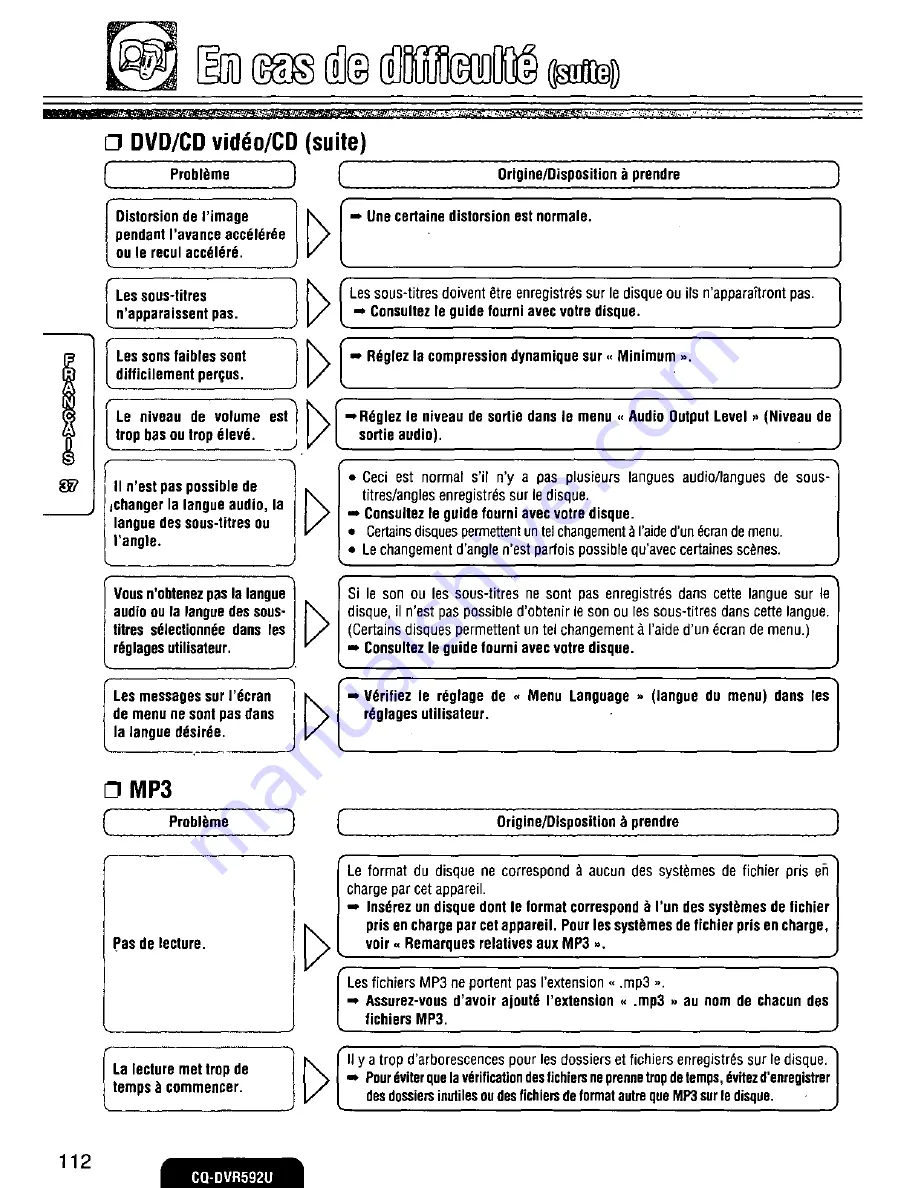 Panasonic CQDVR592 - CAR AUDIO Operating Instructions Manual Download Page 112