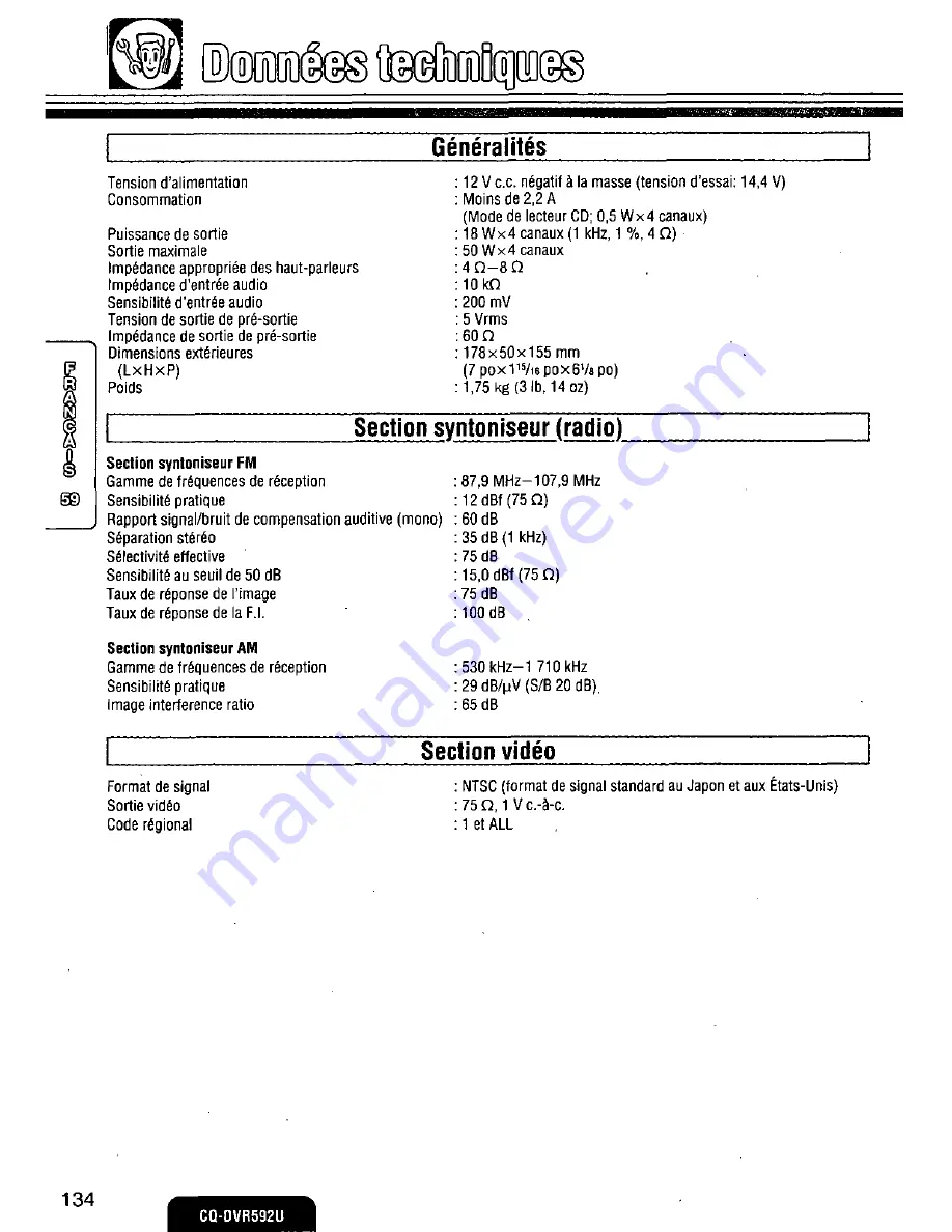 Panasonic CQDVR592 - CAR AUDIO Operating Instructions Manual Download Page 134