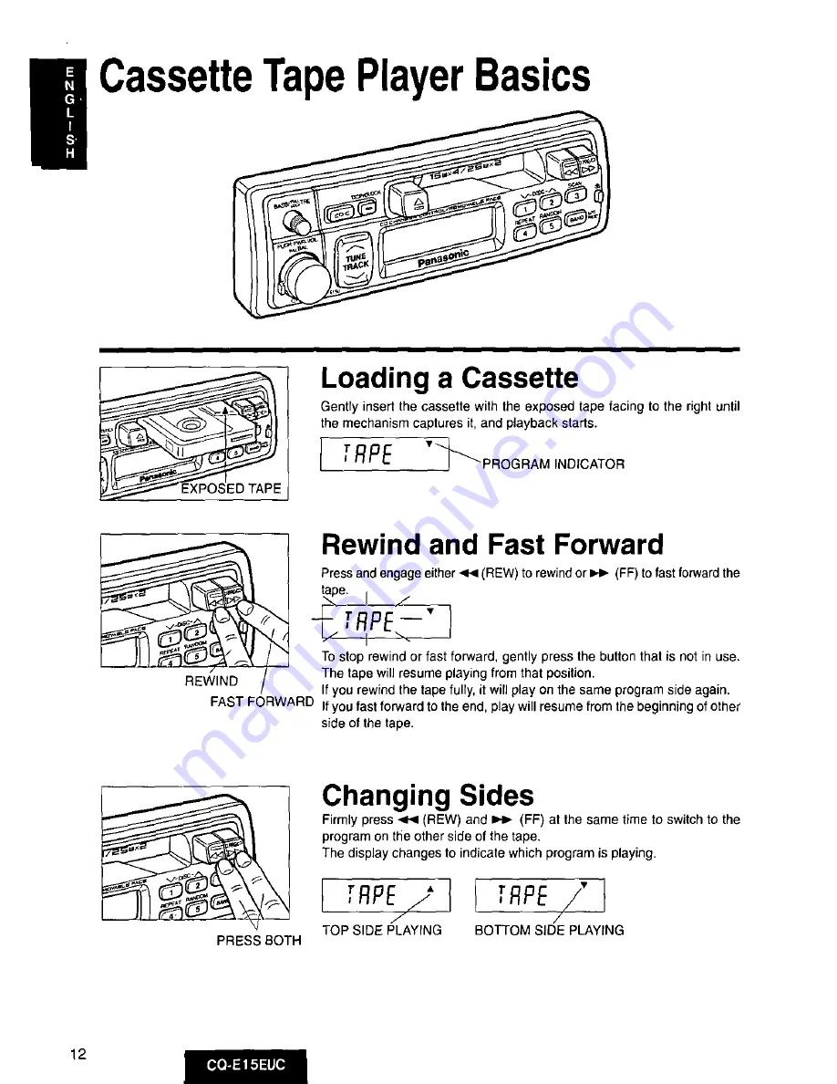 Panasonic CQE15EUC - AUTO RADIO/CASSETTE Скачать руководство пользователя страница 12