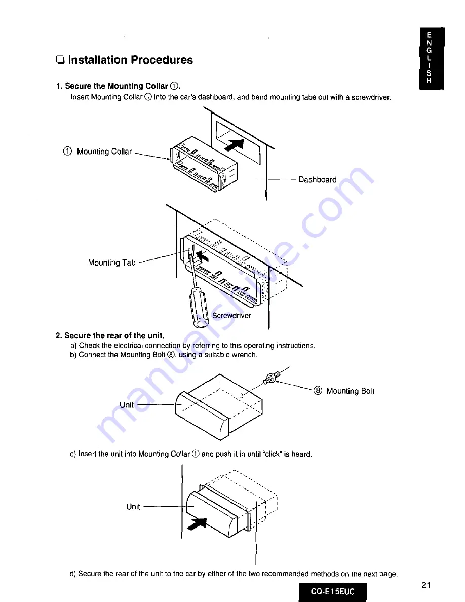 Panasonic CQE15EUC - AUTO RADIO/CASSETTE Скачать руководство пользователя страница 21