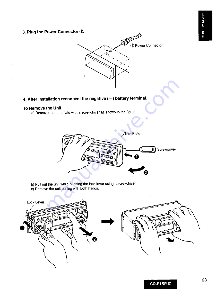 Panasonic CQE15EUC - AUTO RADIO/CASSETTE Скачать руководство пользователя страница 23