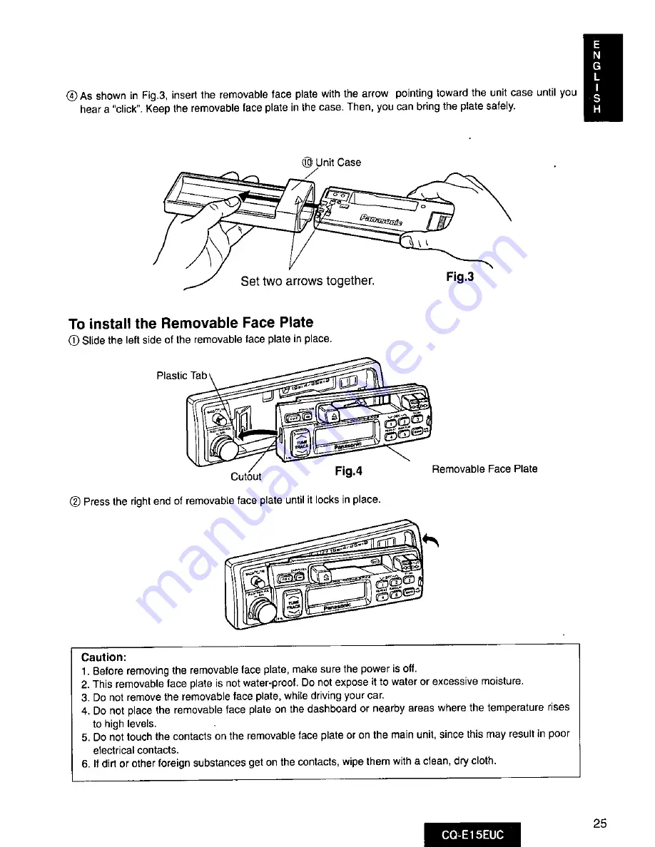 Panasonic CQE15EUC - AUTO RADIO/CASSETTE Скачать руководство пользователя страница 25