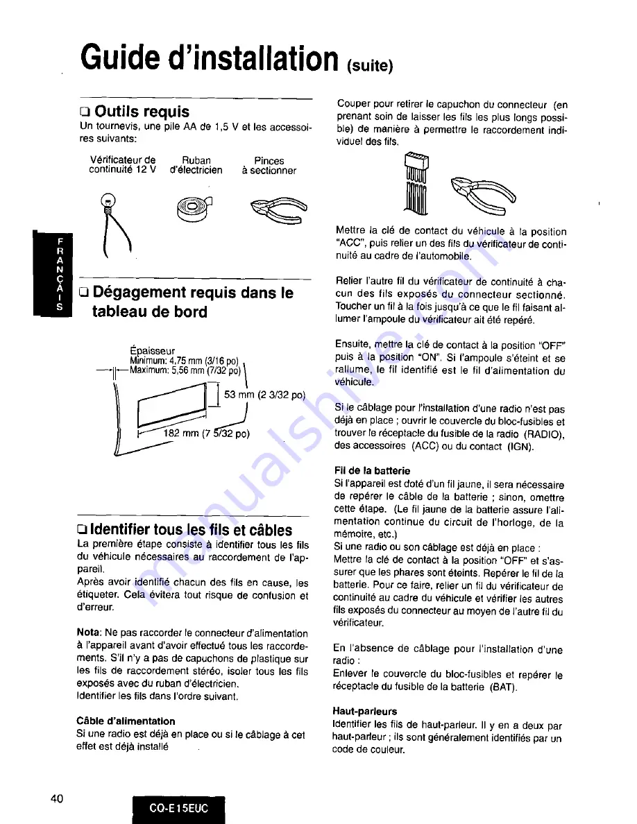 Panasonic CQE15EUC - AUTO RADIO/CASSETTE Скачать руководство пользователя страница 40