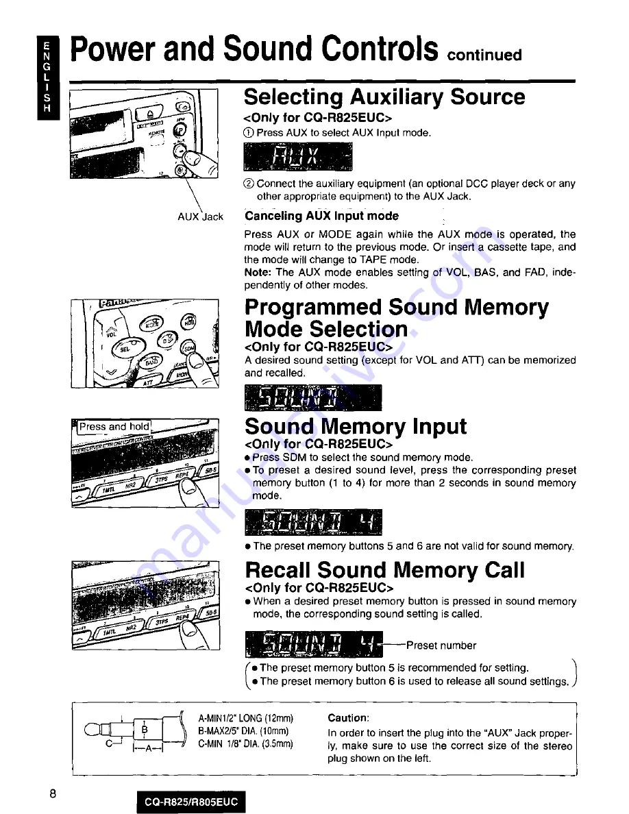 Panasonic CQR805EUC - AUTO RADIO/CASSETTE Operating Instructions Manual Download Page 8