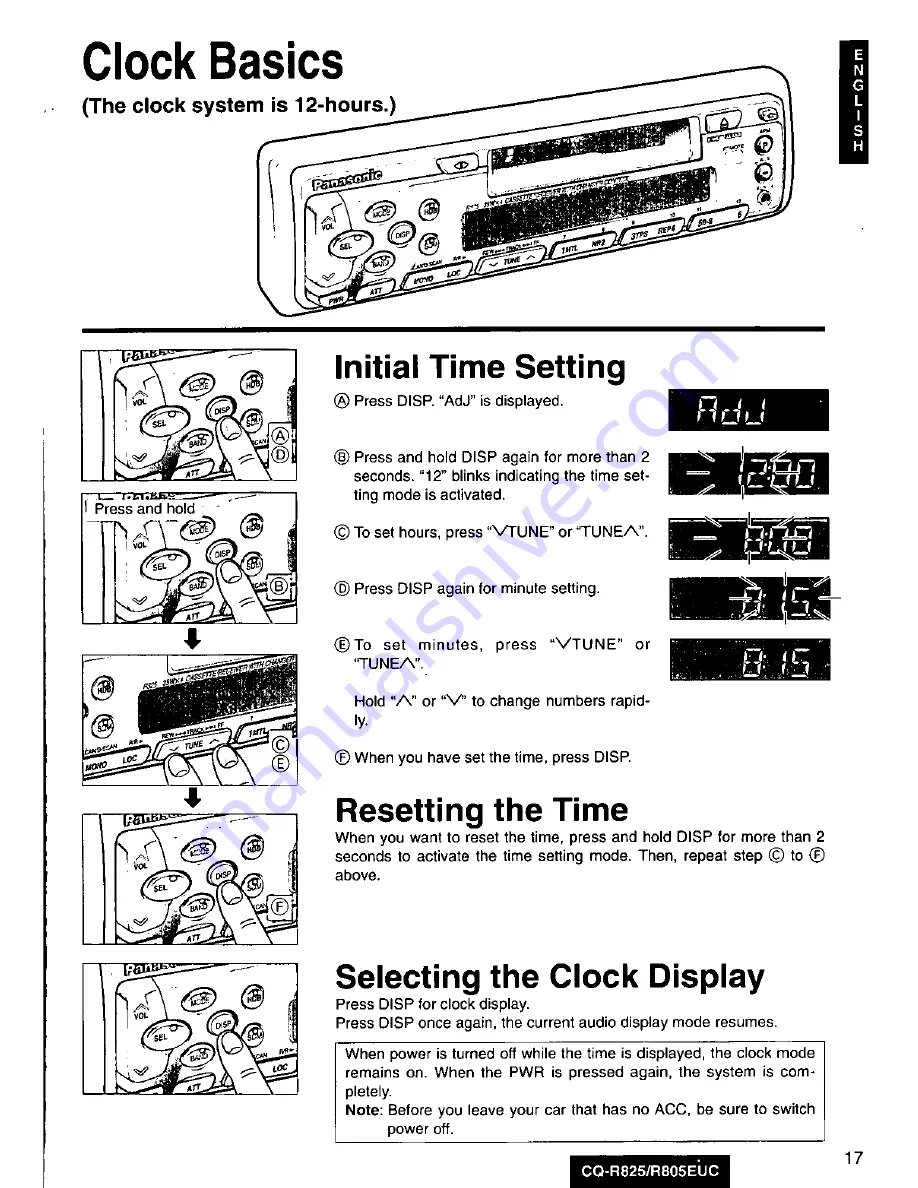 Panasonic CQR805EUC - AUTO RADIO/CASSETTE Operating Instructions Manual Download Page 17