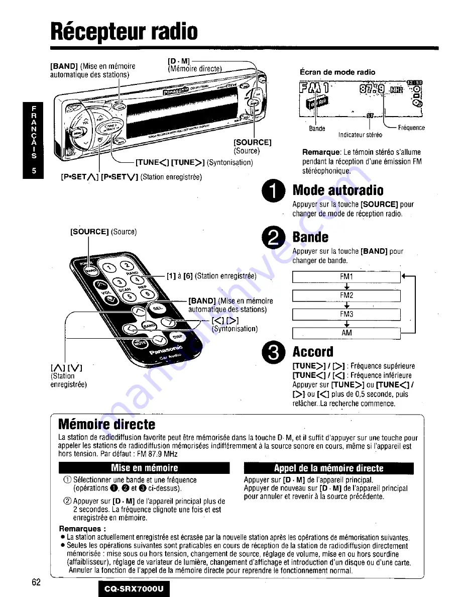 Panasonic CQSRX7000U - SD CAR AUDIO Operating Instructions Manual Download Page 62