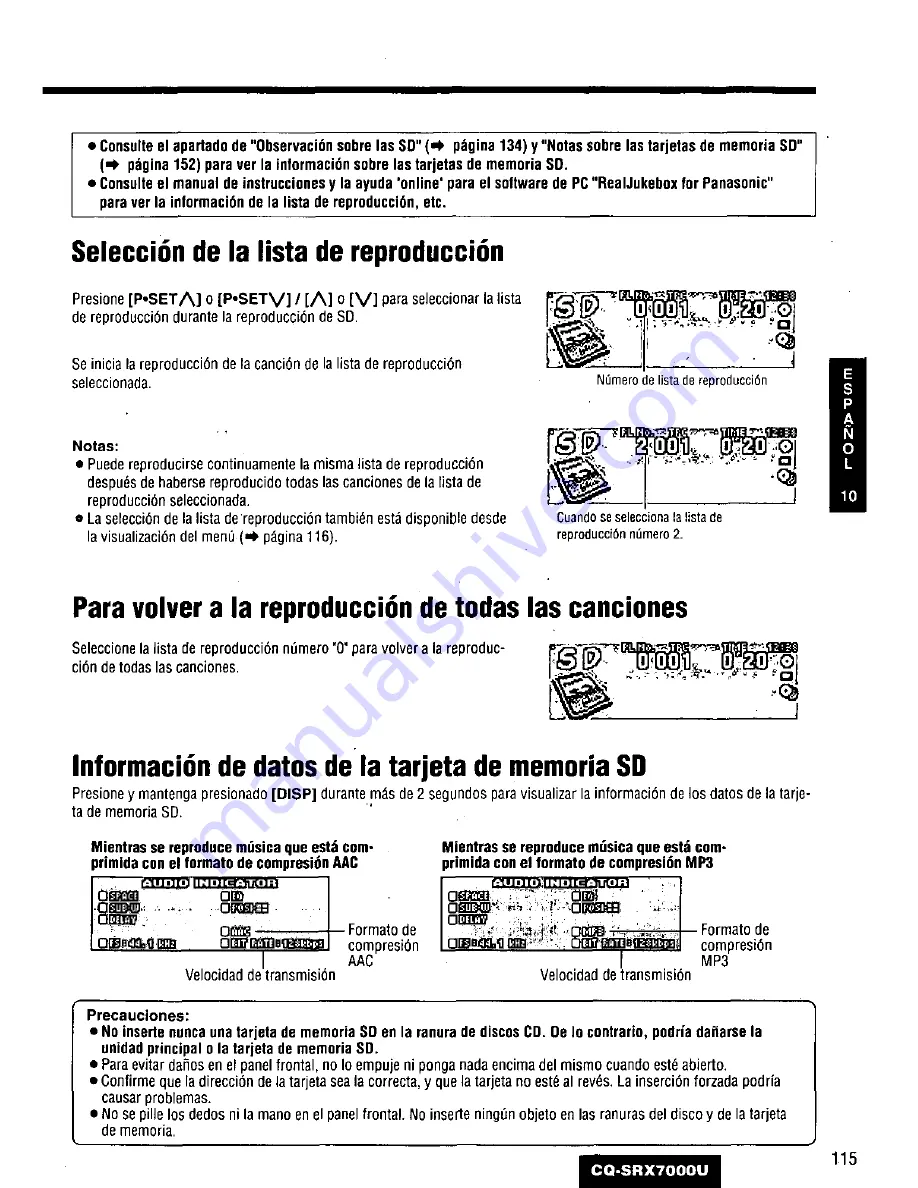 Panasonic CQSRX7000U - SD CAR AUDIO Operating Instructions Manual Download Page 115