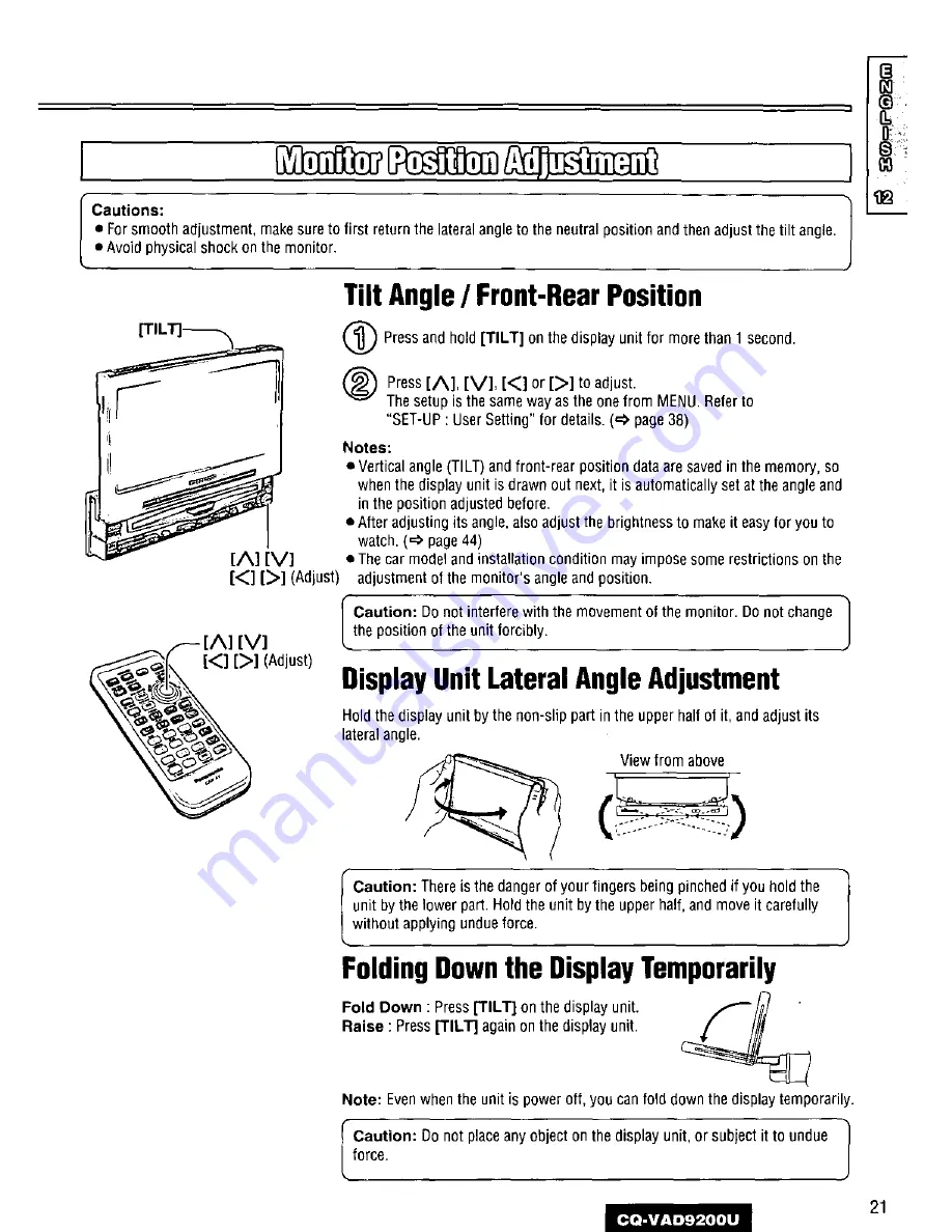 Panasonic CQVAD9200U - CAR A/V DVD NAV Operating Instructions Manual Download Page 21