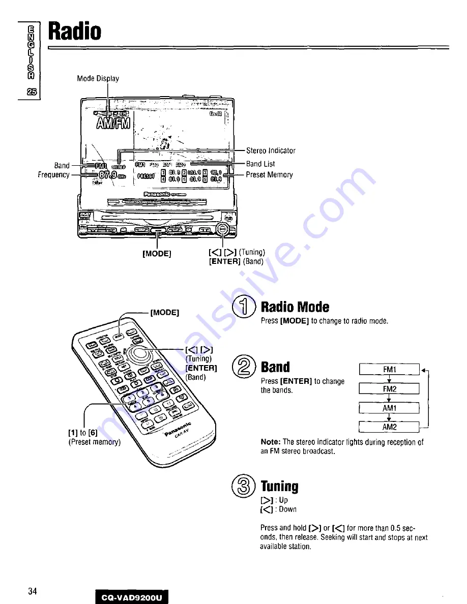 Panasonic CQVAD9200U - CAR A/V DVD NAV Operating Instructions Manual Download Page 34