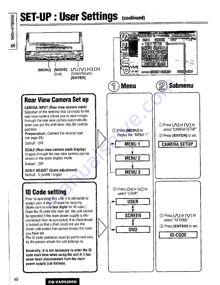 Panasonic CQVAD9200U - CAR A/V DVD NAV Operating Instructions Manual Download Page 40