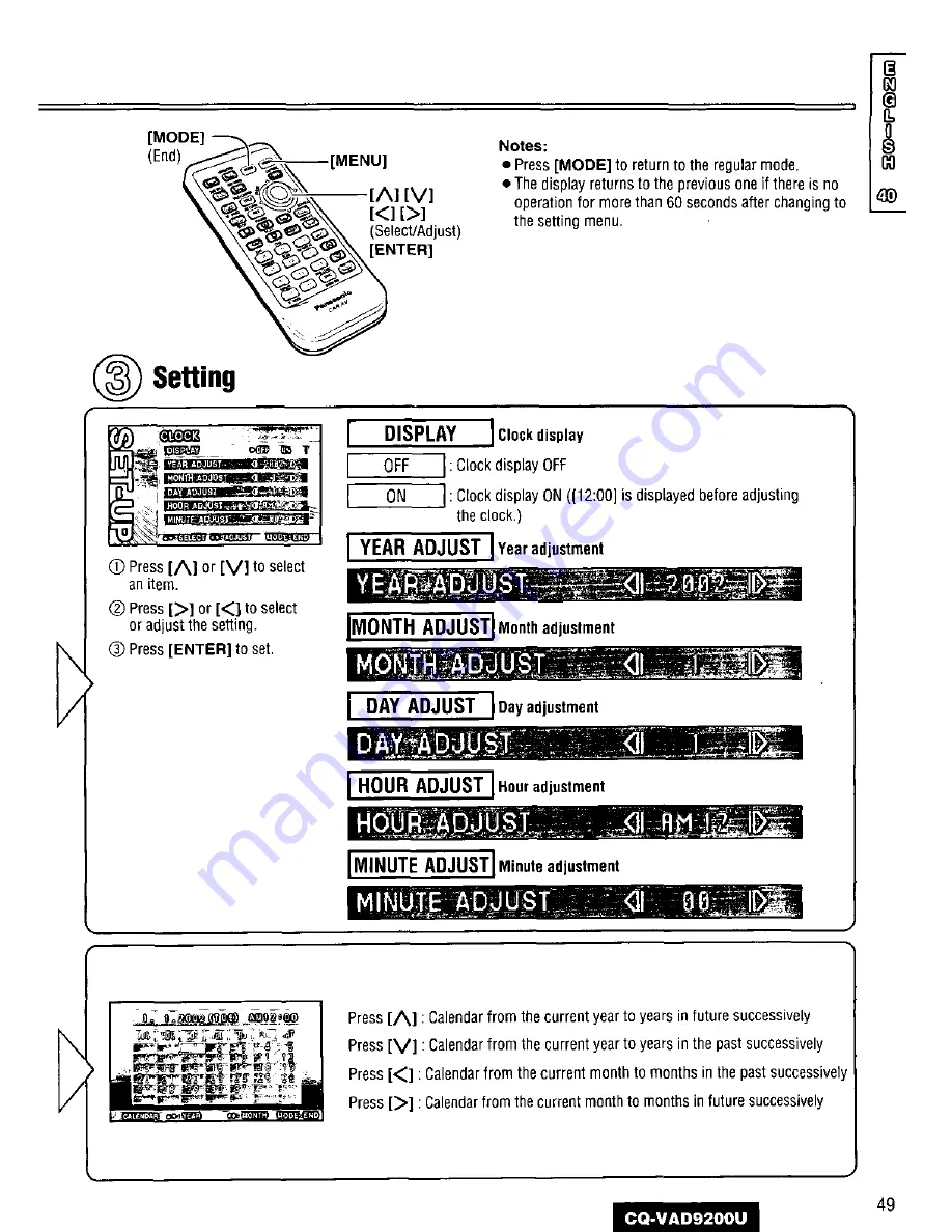 Panasonic CQVAD9200U - CAR A/V DVD NAV Operating Instructions Manual Download Page 49