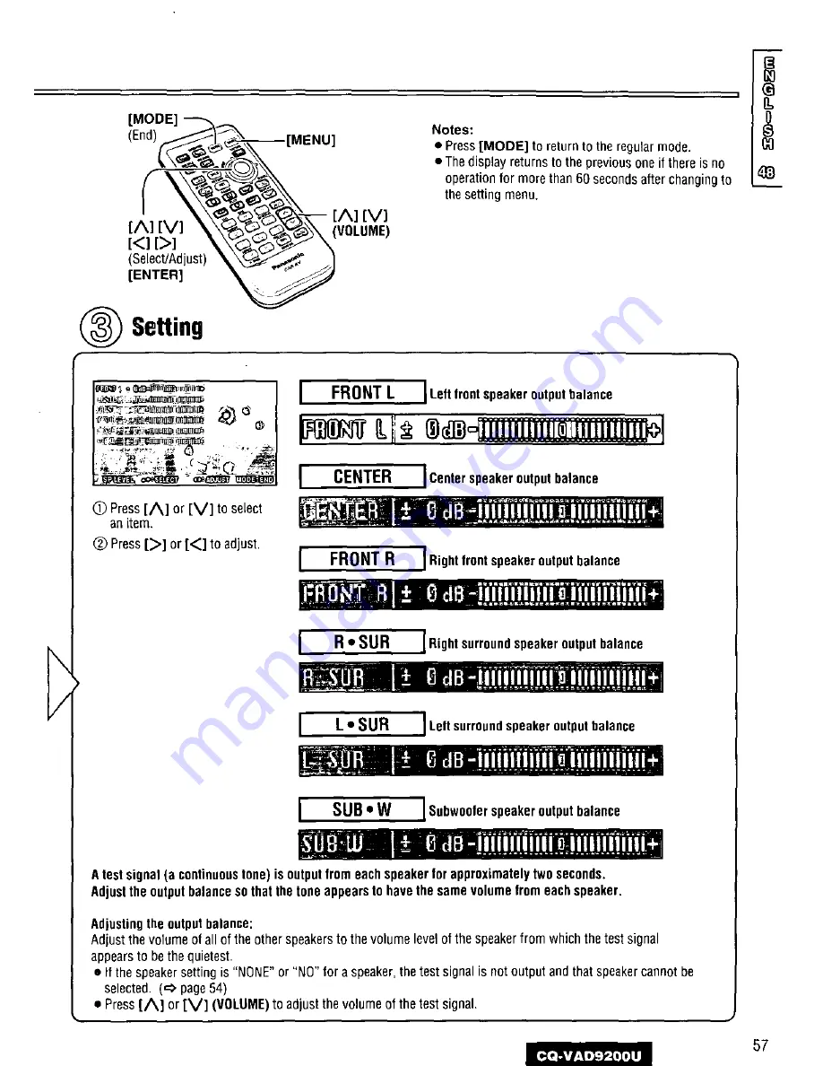 Panasonic CQVAD9200U - CAR A/V DVD NAV Operating Instructions Manual Download Page 57