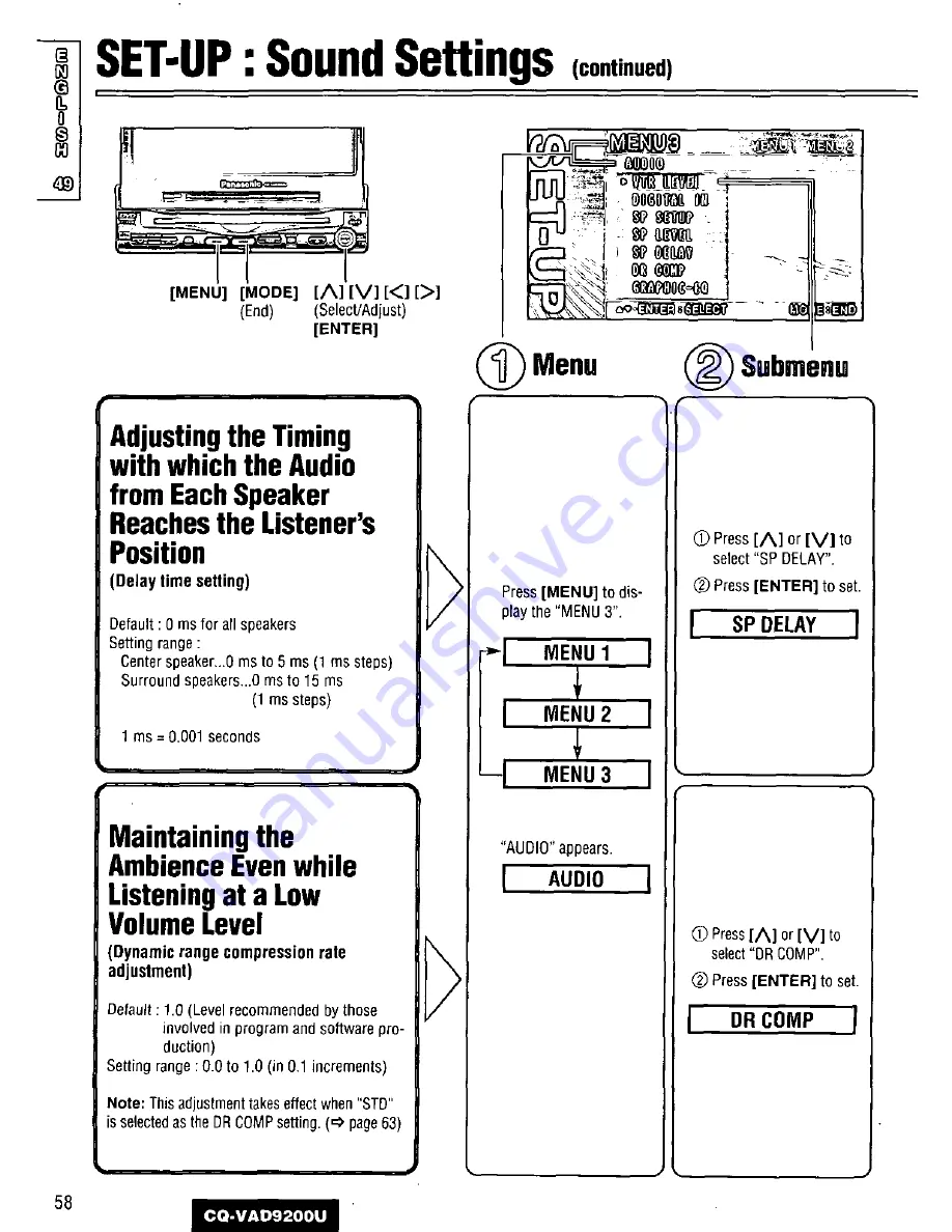 Panasonic CQVAD9200U - CAR A/V DVD NAV Operating Instructions Manual Download Page 58