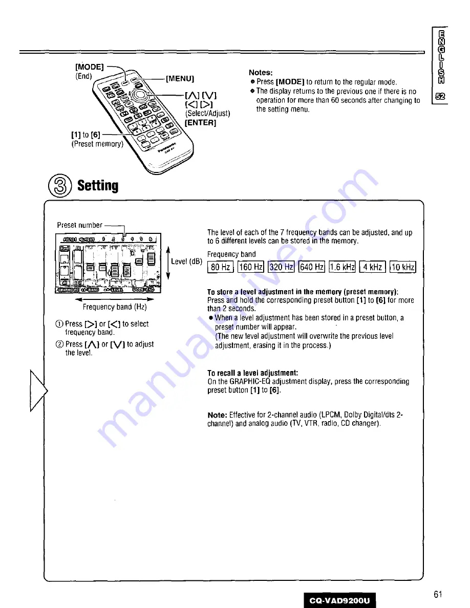 Panasonic CQVAD9200U - CAR A/V DVD NAV Operating Instructions Manual Download Page 61