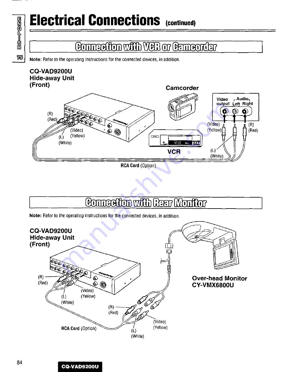 Panasonic CQVAD9200U - CAR A/V DVD NAV Operating Instructions Manual Download Page 84