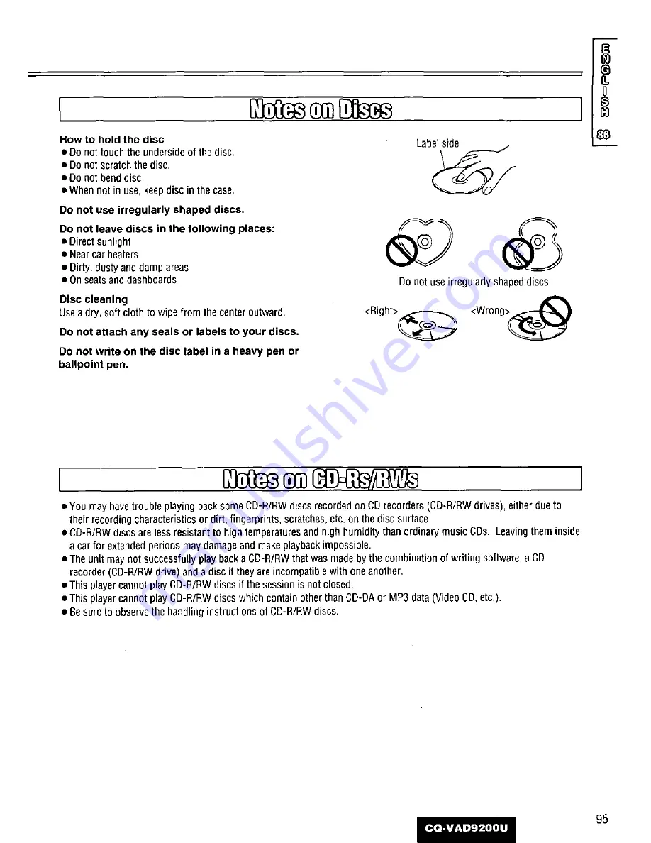 Panasonic CQVAD9200U - CAR A/V DVD NAV Operating Instructions Manual Download Page 95