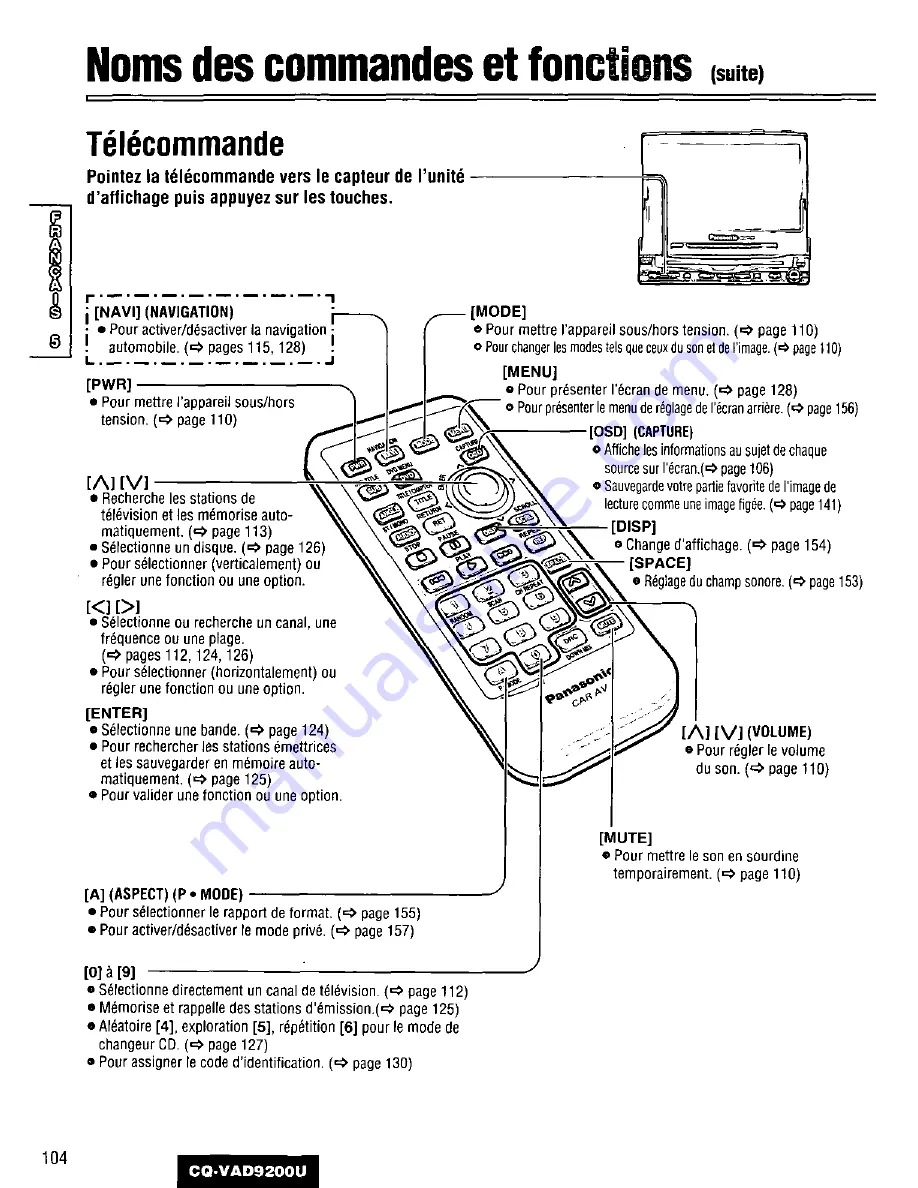 Panasonic CQVAD9200U - CAR A/V DVD NAV Operating Instructions Manual Download Page 104