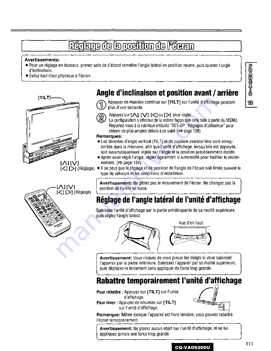 Panasonic CQVAD9200U - CAR A/V DVD NAV Operating Instructions Manual Download Page 111