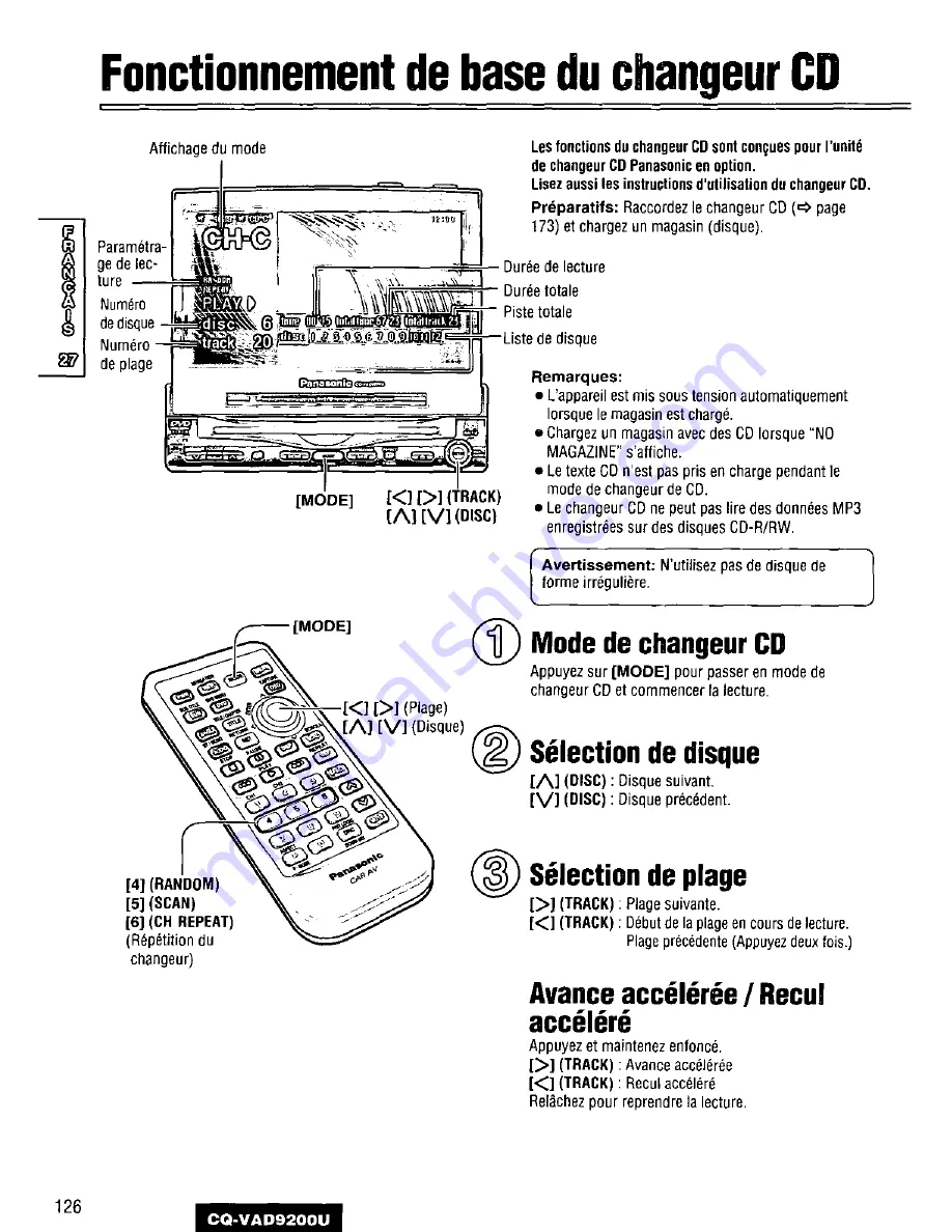 Panasonic CQVAD9200U - CAR A/V DVD NAV Operating Instructions Manual Download Page 126