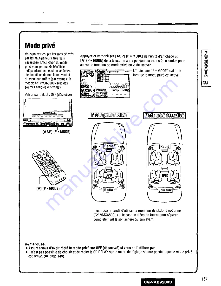 Panasonic CQVAD9200U - CAR A/V DVD NAV Operating Instructions Manual Download Page 157