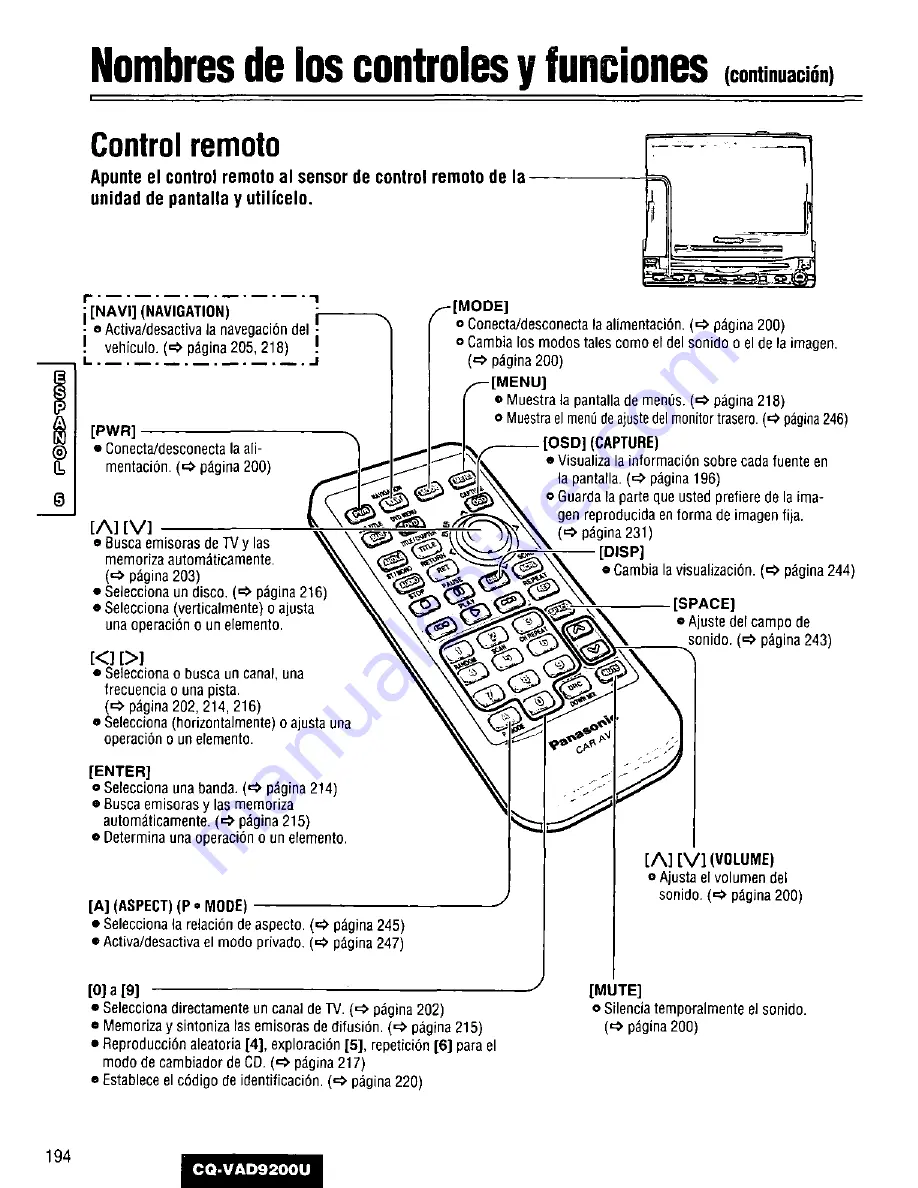 Panasonic CQVAD9200U - CAR A/V DVD NAV Operating Instructions Manual Download Page 194