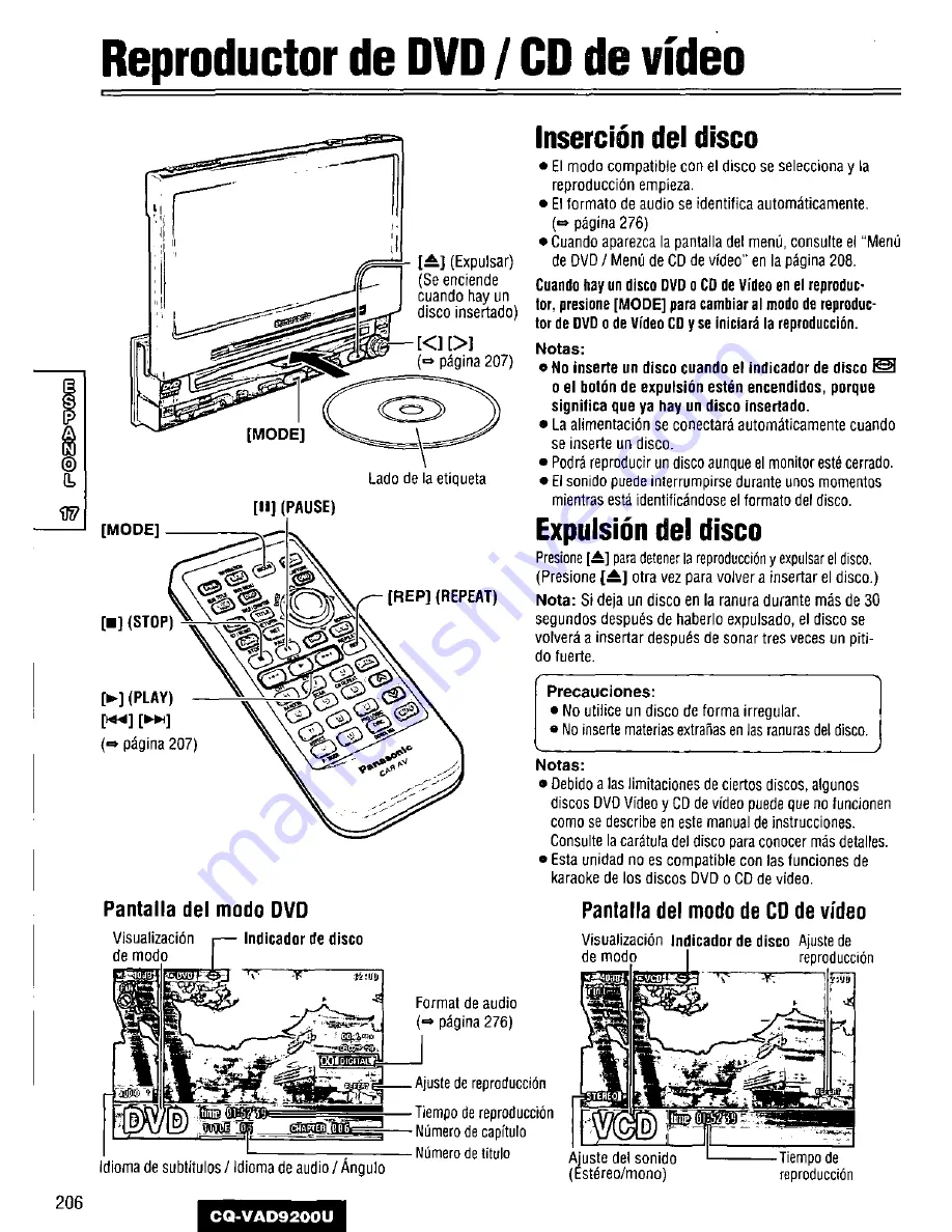 Panasonic CQVAD9200U - CAR A/V DVD NAV Operating Instructions Manual Download Page 206