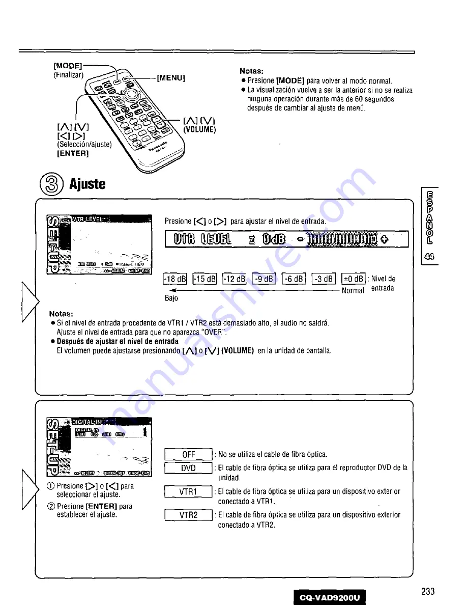 Panasonic CQVAD9200U - CAR A/V DVD NAV Operating Instructions Manual Download Page 233