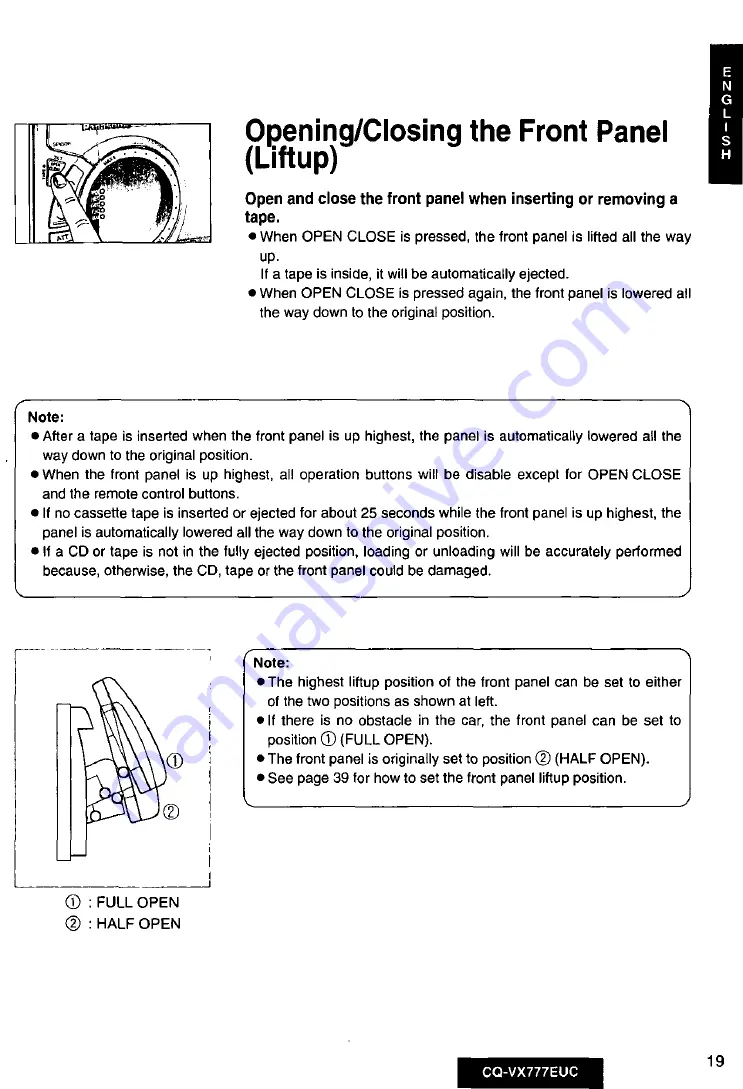 Panasonic CQVX777EUC - CD/CAS RECEIVER WITH Operating Instructions Manual Download Page 19