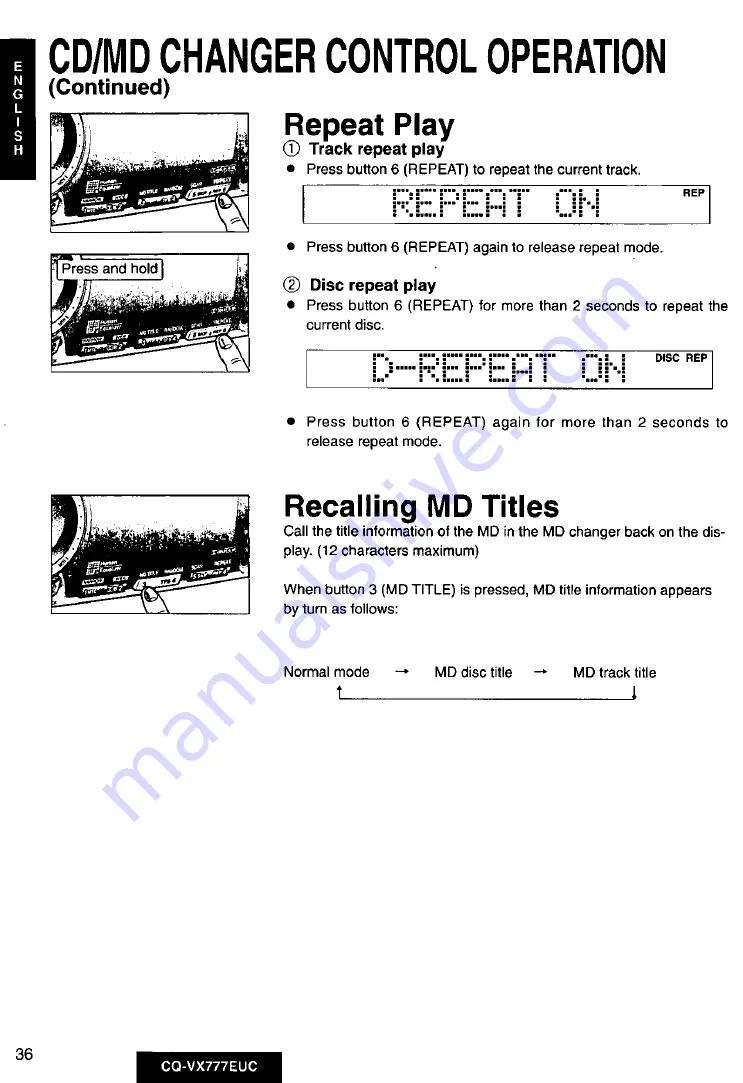 Panasonic CQVX777EUC - CD/CAS RECEIVER WITH Operating Instructions Manual Download Page 36