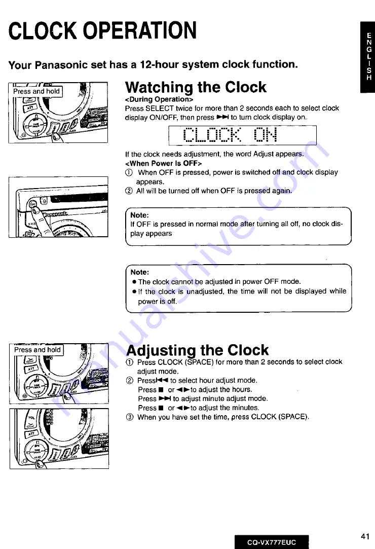 Panasonic CQVX777EUC - CD/CAS RECEIVER WITH Operating Instructions Manual Download Page 41