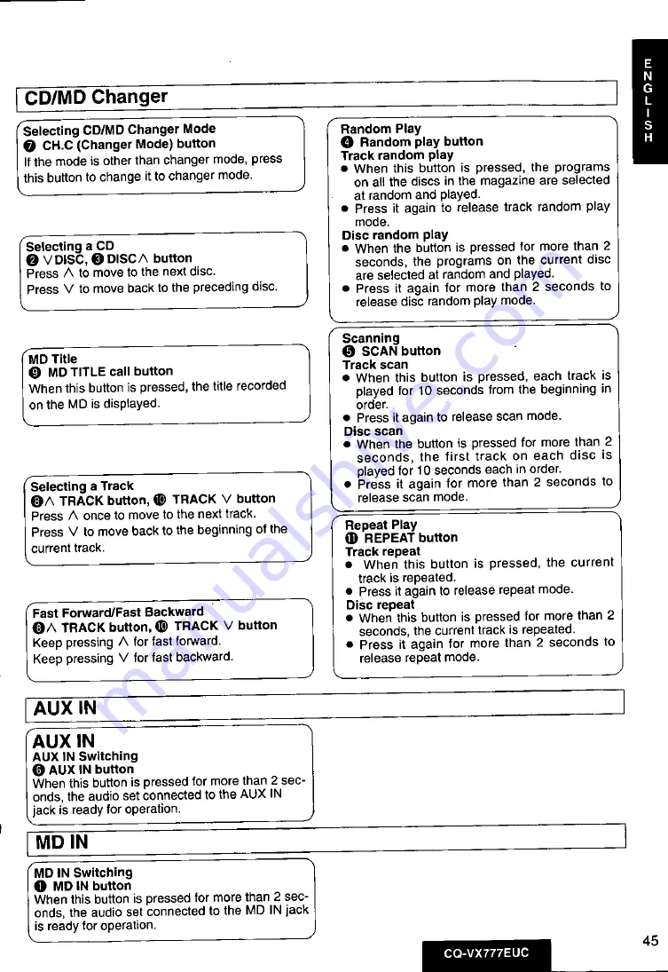 Panasonic CQVX777EUC - CD/CAS RECEIVER WITH Operating Instructions Manual Download Page 45