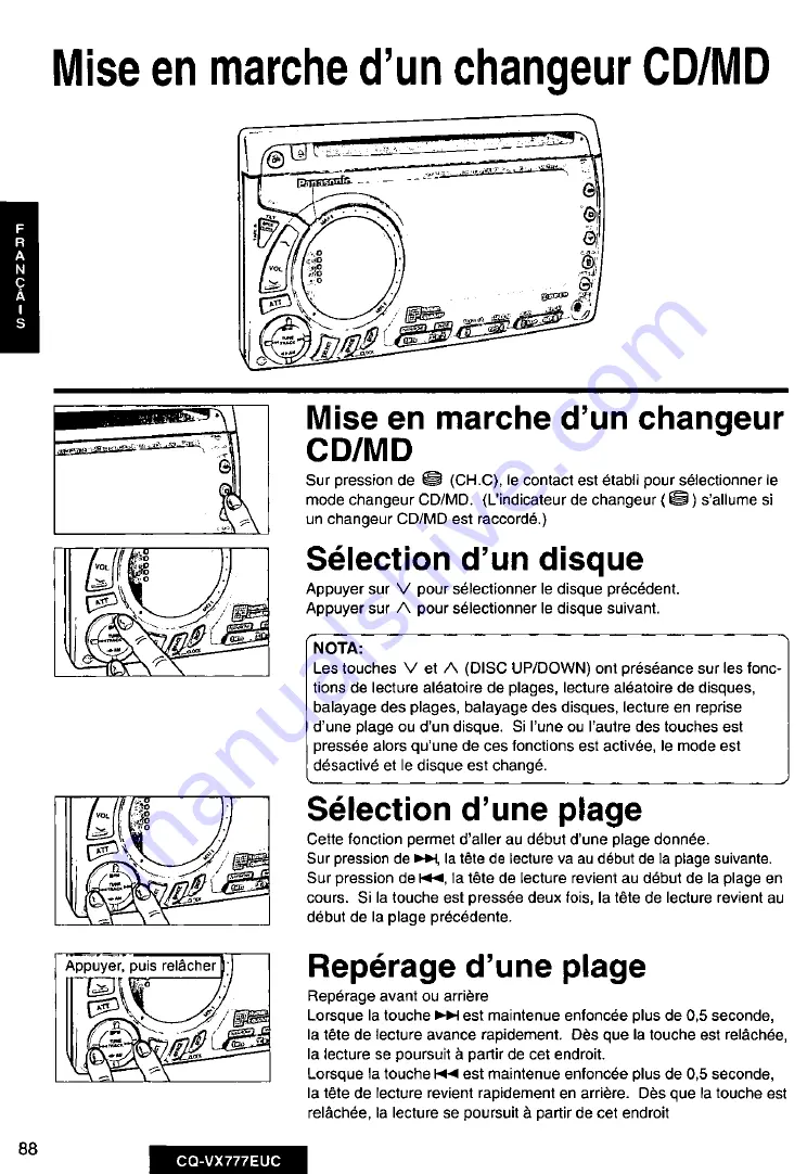 Panasonic CQVX777EUC - CD/CAS RECEIVER WITH Скачать руководство пользователя страница 88